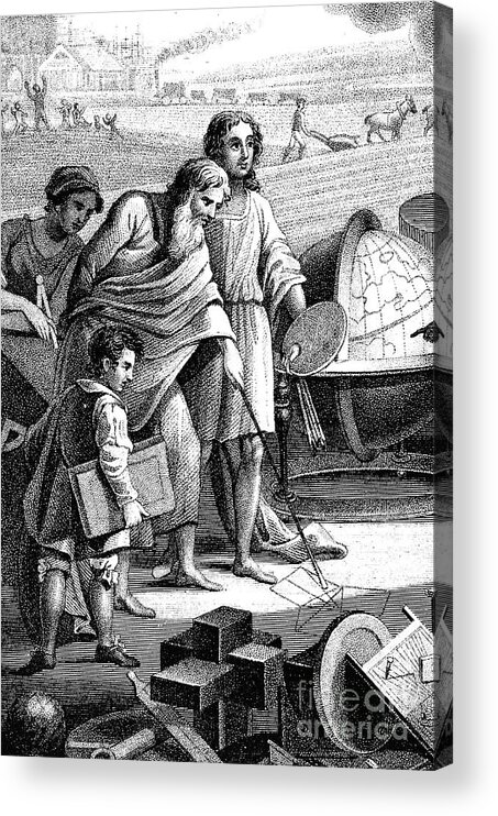 Engraving Acrylic Print featuring the drawing Pythagoras, Ancient Greek Mathematician by Print Collector