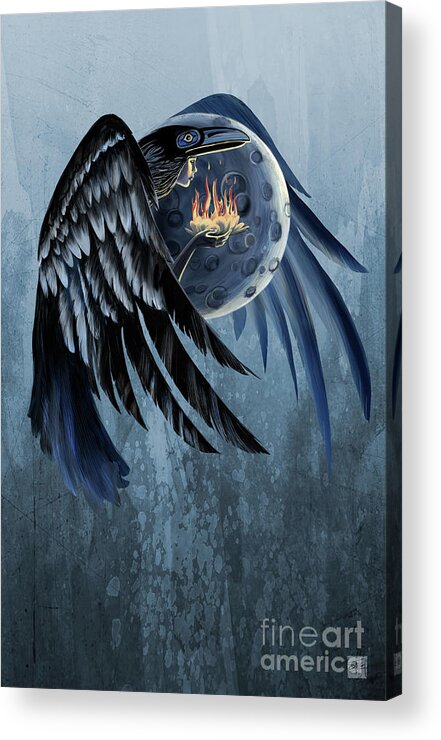 Raven Art Acrylic Print featuring the painting Raven Shaman by Sassan Filsoof
