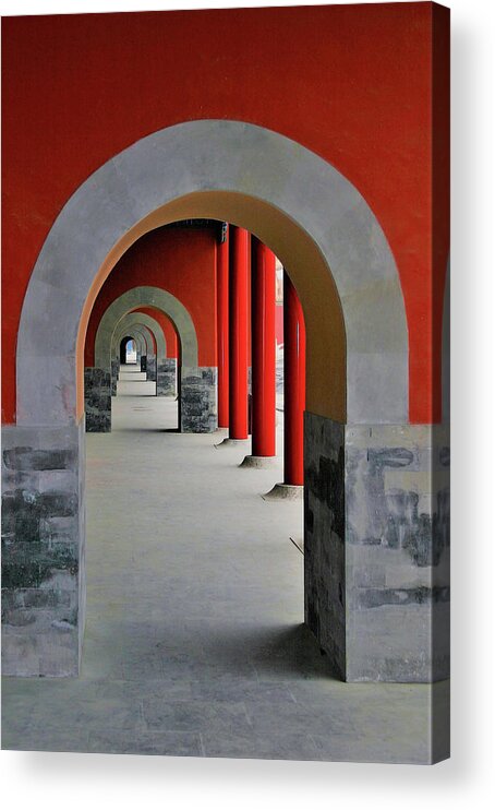 Forbidden City Acrylic Print featuring the photograph Red Arches Inside The Forbidden City, Beijing, China by Leslie Struxness