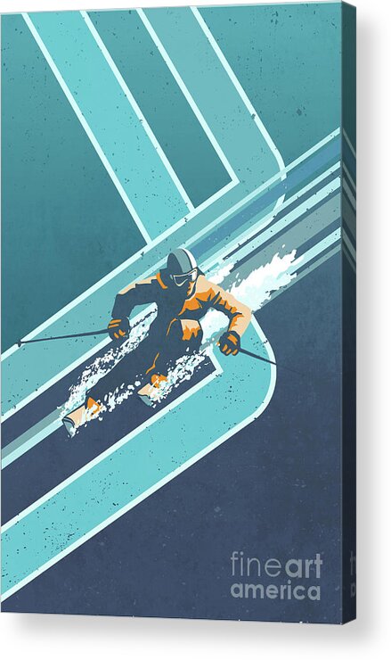 Retro Ski Art Acrylic Print featuring the digital art Retro Alpine Ski Poster by Sassan Filsoof