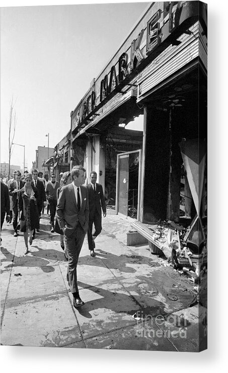 People Acrylic Print featuring the photograph Robert F. Kennedy Touring Riot Damage by Bettmann