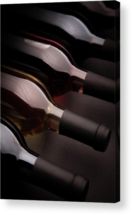 Alcohol Acrylic Print featuring the photograph Row Of Wine Bottles by Halbergman