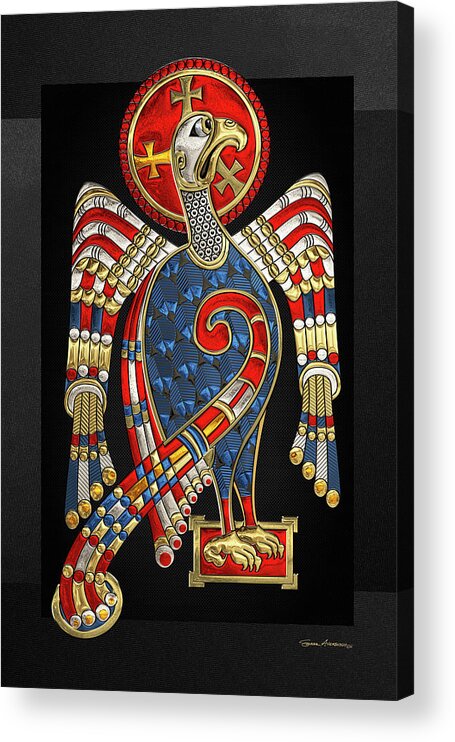 ‘celtic Treasures’ Collection By Serge Averbukh Acrylic Print featuring the digital art Sacred Celtic Eagle over Black Canvas by Serge Averbukh