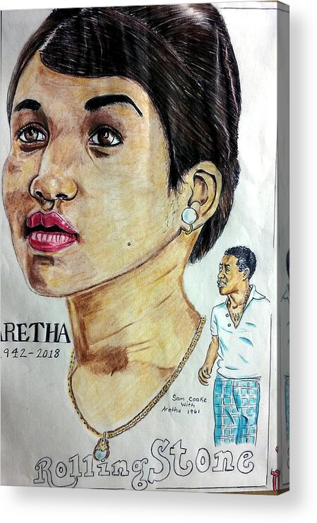 Black Art Acrylic Print featuring the drawing Sam Cooke with Aretha by Joedee