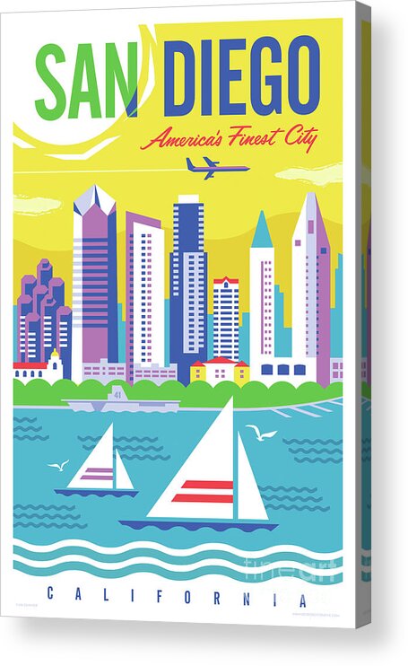 Travel Poster Acrylic Print featuring the digital art San Diego Poster - Retro Travel by Jim Zahniser