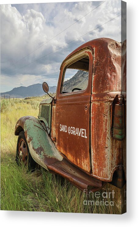 Vintage Truck Acrylic Print featuring the photograph Sand and Gravel Vintage Truck West Yellowstone Montana by Edward Fielding