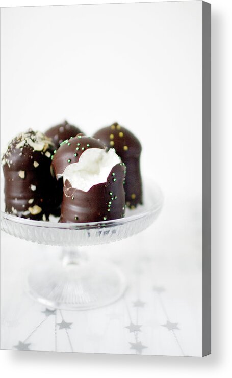 White Background Acrylic Print featuring the photograph Schokokuss, Chocolate Coated Egg White by Charity Burggraaf
