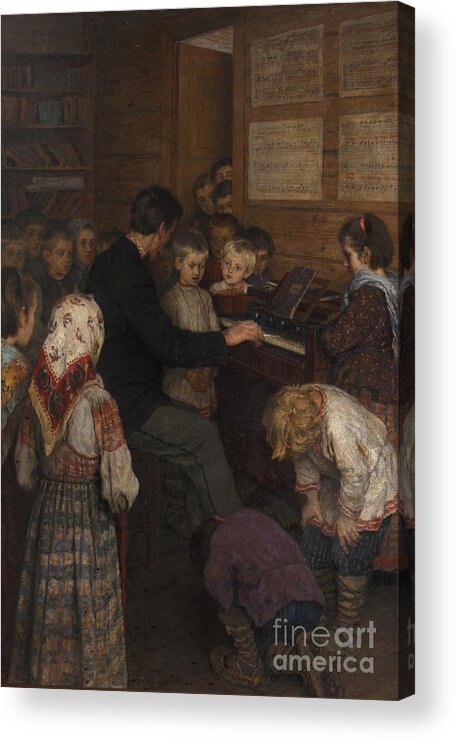 Oil Painting Acrylic Print featuring the drawing Singing Lesson At The Village School by Heritage Images