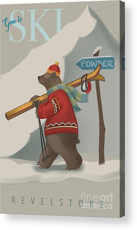 Bear Art Acrylic Print featuring the painting Ski Bear by Sassan Filsoof