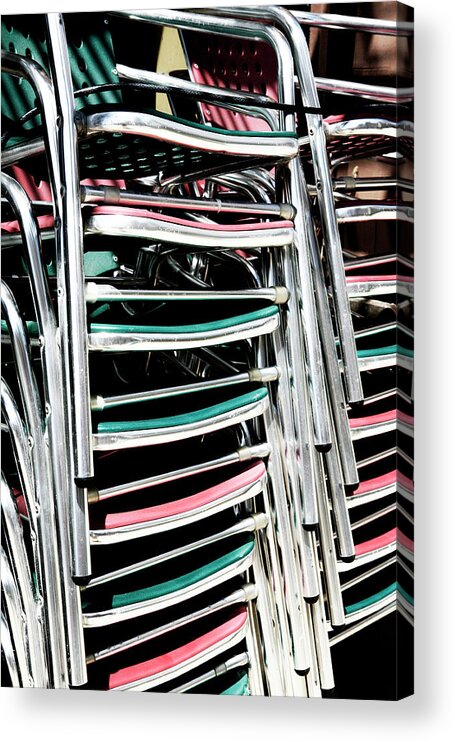 Stack Acrylic Print featuring the photograph Stack of Chrome Chairs by Marilyn Hunt