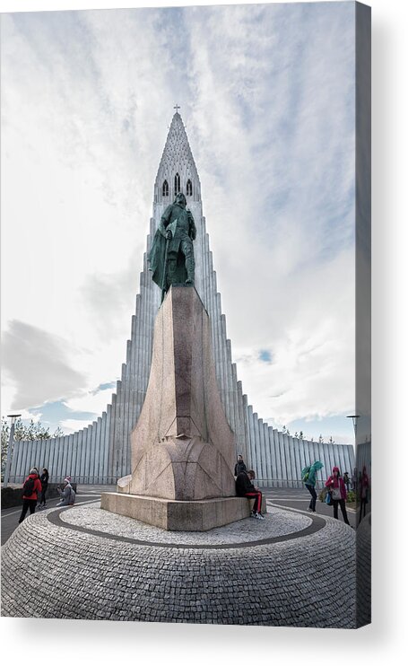 Iceland Acrylic Print featuring the photograph Statue of explorer Leif Erikson and Hallgrimskirkja in Reykjavik by RicardMN Photography