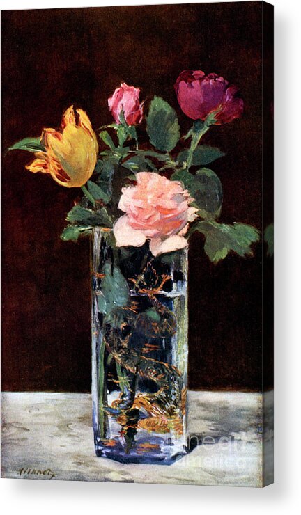 Vase Acrylic Print featuring the drawing Still Life With Roses And Tulips by Print Collector
