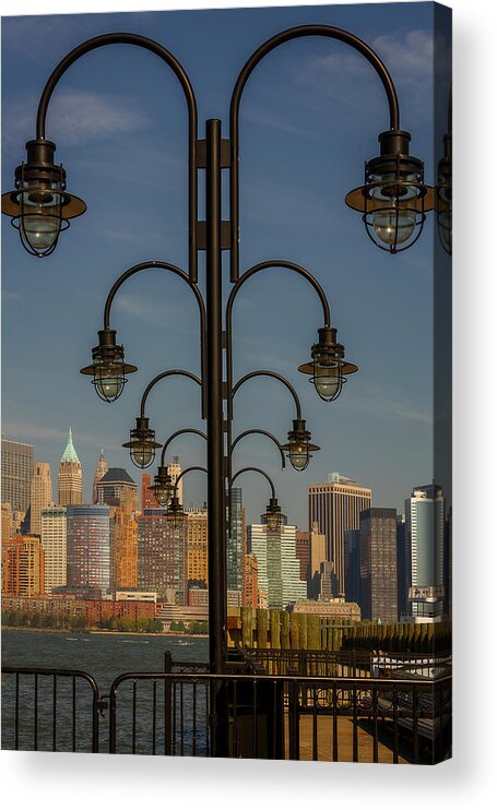 Nyc Skyline Acrylic Print featuring the photograph Streelights And NYC Skyline by Susan Candelario