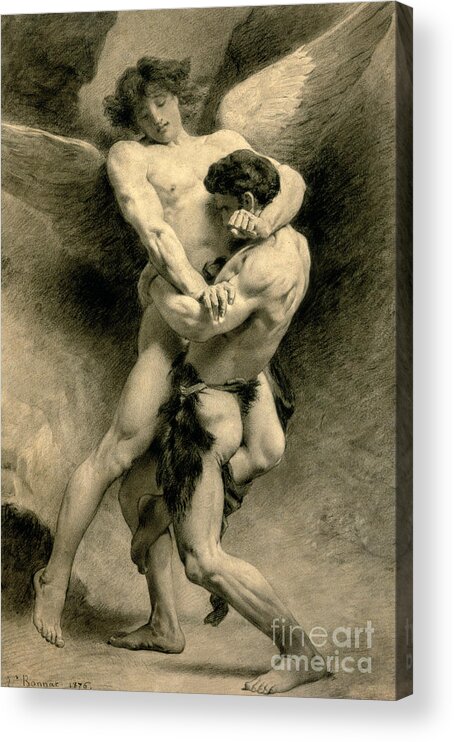 Nude Acrylic Print featuring the drawing Study for Jacob Wrestling with the Angel, 1876 by Leon Joseph Florentin Bonnat