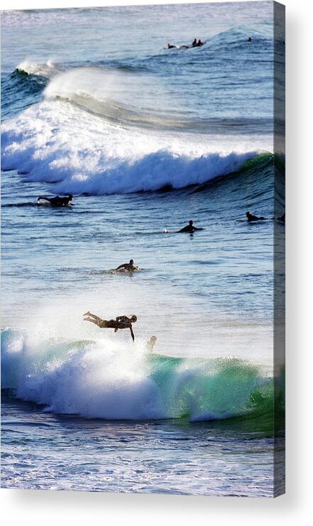 Spray Acrylic Print featuring the photograph Surfing At Southern End Of Bondi Beach by Oliver Strewe