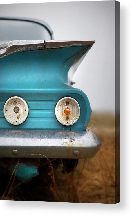 The End Acrylic Print featuring the photograph Tailfin Of Car In Junkyard, Close-up by David Sacks