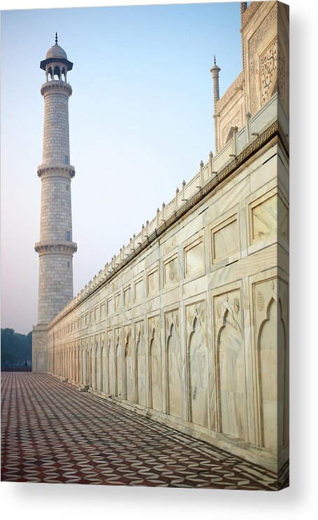 Clear Sky Acrylic Print featuring the photograph Taj Mahal And Minaret by Dominik Eckelt