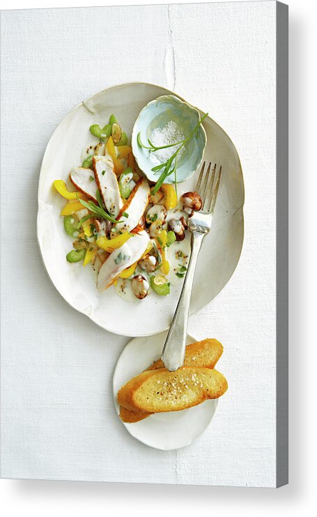Ip_10145666 Acrylic Print featuring the photograph Tarragon Chicken Dish With Two Slices Of Baguette by Jalag / Gtz Wrage