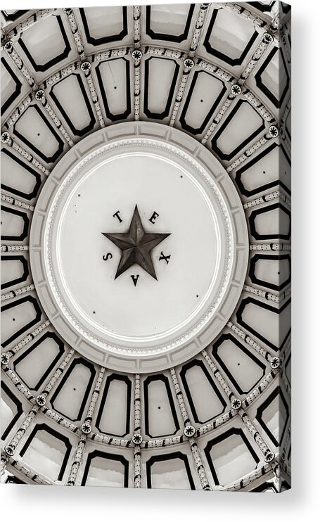 America Acrylic Print featuring the photograph Texas State Capitol Dome and Lone Star - Sepia Edition by Gregory Ballos