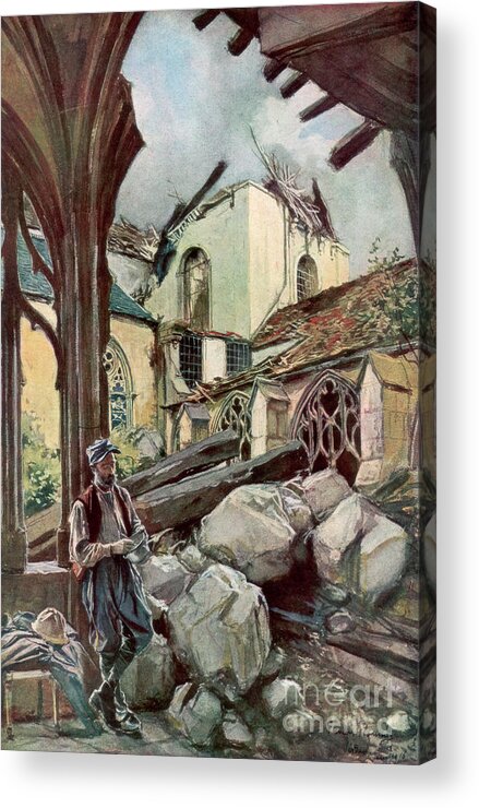 Rubble Acrylic Print featuring the drawing The Cloister And Cathedral Of Verdun by Print Collector