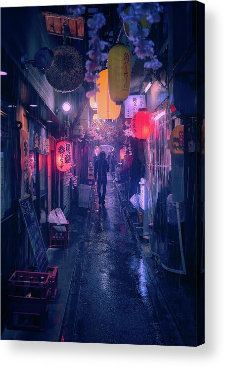 Asia Acrylic Print featuring the photograph Tokyo Blue Rain by Javier De La