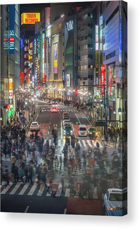 Crowd Acrylic Print featuring the photograph Tokyo Shibuya Crossing Crowds Of People by Fotovoyager