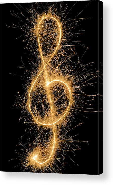Orange Color Acrylic Print featuring the photograph Treble Clef Drawn With A Sparkler by Martin Diebel