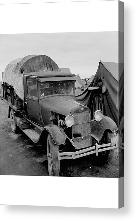 Depression Acrylic Print featuring the painting Truck Parked by Tent in FSA site by Dorothea Lange