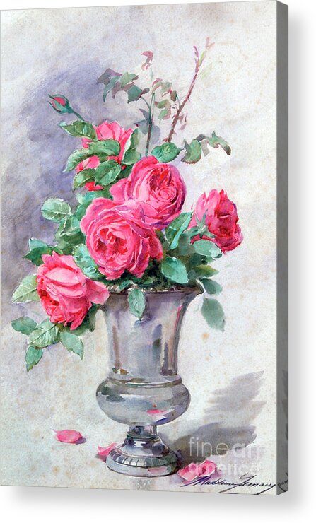 Vase Acrylic Print featuring the drawing Vase Of Flowers, C1865-1928. Artist by Print Collector