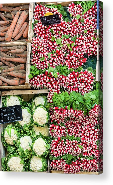 Retail Acrylic Print featuring the photograph Vegetables - Radish Carrots Cauliflower by A J Withey