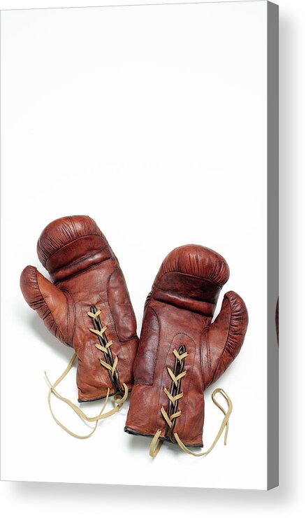 White Background Acrylic Print featuring the photograph Vintage Boxing Gloves by Peter Dazeley