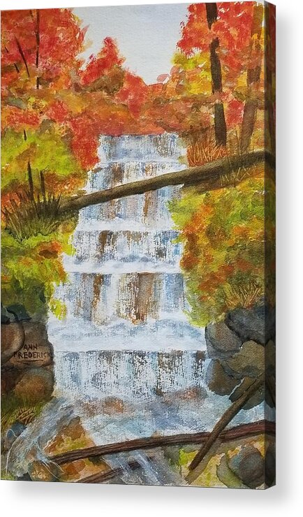 Waterfalls Acrylic Print featuring the painting Wagner Falls by Ann Frederick
