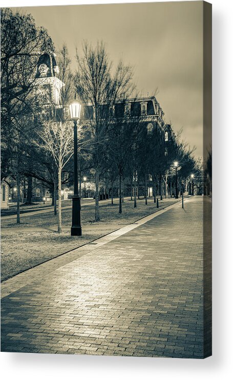 America Acrylic Print featuring the photograph Walking to Old Main - University of Arkansas Sepia by Gregory Ballos