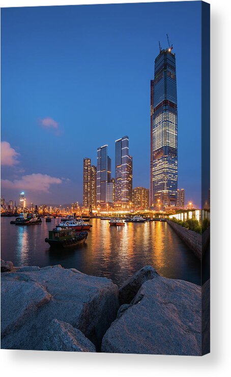 Outdoors Acrylic Print featuring the photograph West Kowloon Typhoon Shelter With by Coolbiere Photograph
