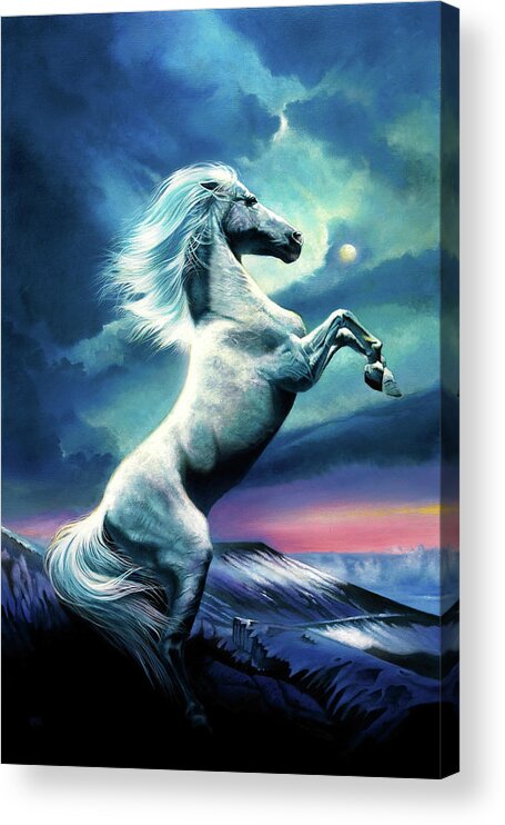 White Stallion Acrylic Print featuring the painting White Stallion by John Rowe