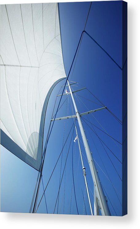 Cairns Acrylic Print featuring the photograph White Yacht Sail Against Blue Sky by John White Photos