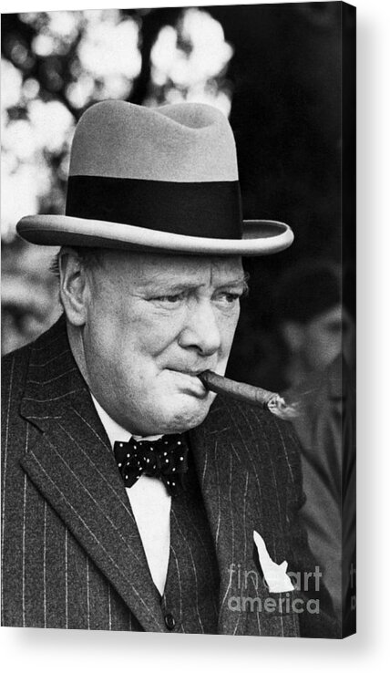 Smoking Acrylic Print featuring the photograph Winston Churchill Smoking Cigar by Bettmann