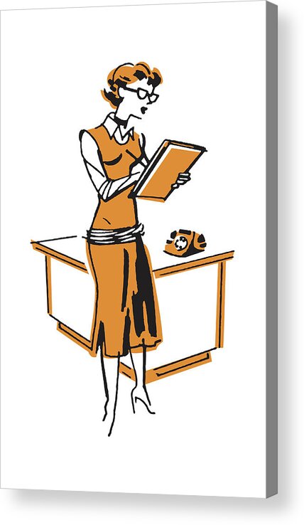 Accessories Acrylic Print featuring the drawing Woman Standing in Front of Desk Writing in Book by CSA Images