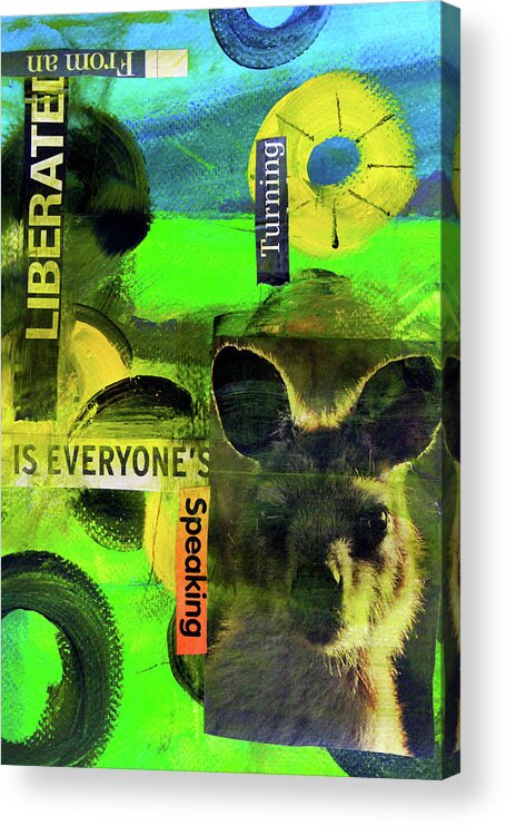 Green Acrylic Print featuring the mixed media World Speak Collage by Nancy Merkle