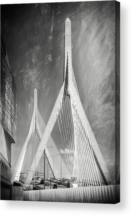 Boston Acrylic Print featuring the photograph Zakim Bridge Boston Massachusetts Black and White by Carol Japp