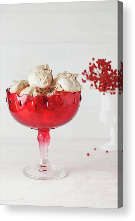 Ip_11240414 Acrylic Print featuring the photograph Zebras - Marbled Meringue Cookies In Red Vase by Yelena Strokin