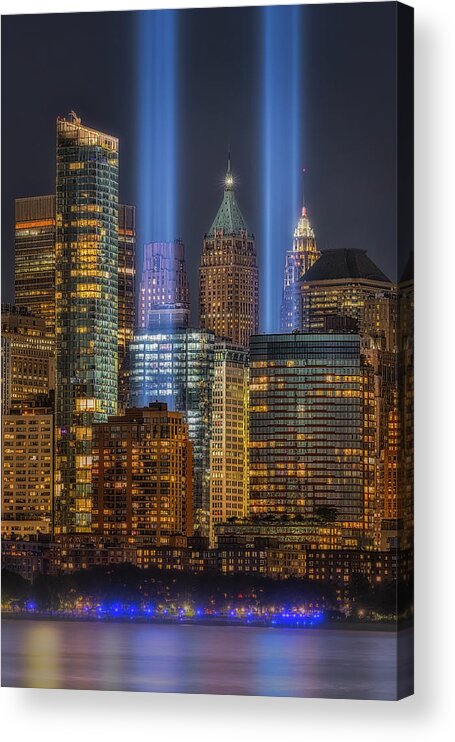 Tribute In Light Acrylic Print featuring the photograph A NYC 911 Tribute #1 by Susan Candelario