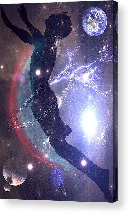 Planets Acrylic Print featuring the digital art Fly Free #1 by Vennie Kocsis