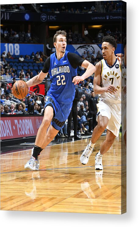 Franz Wagner Acrylic Print featuring the photograph Indiana Pacers v Orlando Magic by Gary Bassing