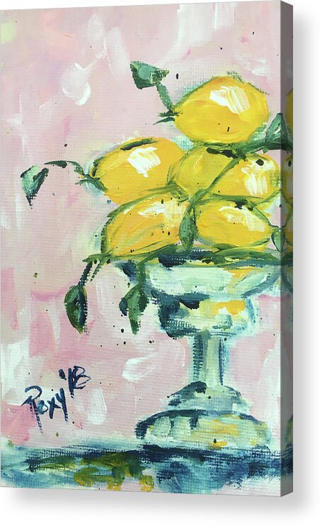 Lemon Acrylic Print featuring the painting Lemon Pedestal by Roxy Rich