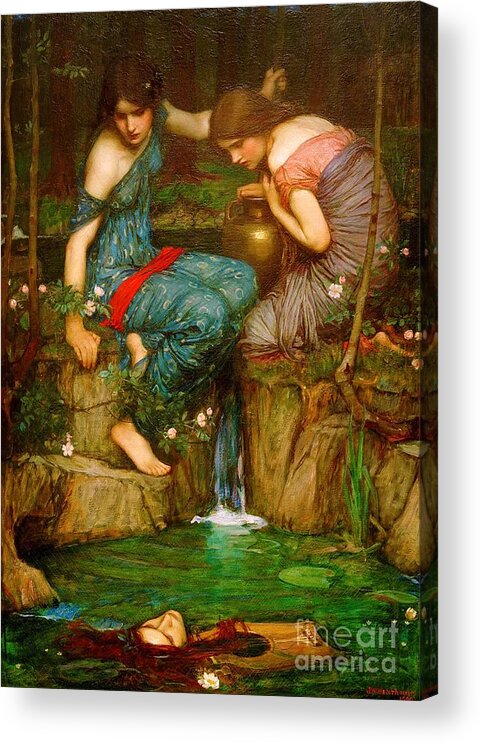 John William Waterhouse Acrylic Print featuring the painting Nymphs Finding the Head of Orpheus - 1905 by John William Waterhouse