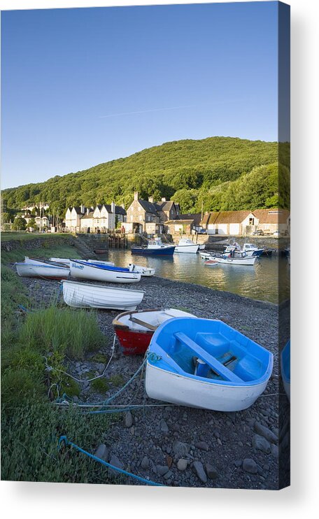 England Acrylic Print featuring the photograph Small fishing boats in the harbour at Porlock Weir near Exmoor National Park. #1 by James Osmond