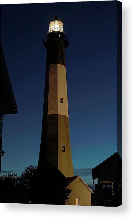 Lighthouse Acrylic Print featuring the photograph Tybee Island Lighthouse, Ga. - Night Shot #1 by Richard Krebs