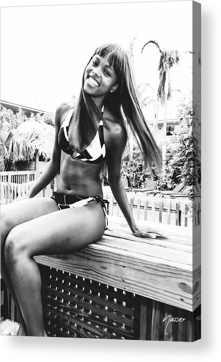 Girls Fun Fashion Photoraphy Art Acrylic Print featuring the photograph 1145 Dominique Weekend Girls Party Cranes Beach House Delray by Amyn Nasser