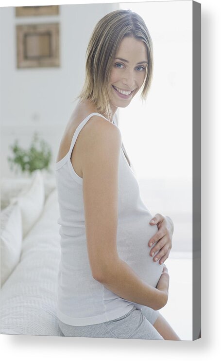 Lifestyles Acrylic Print featuring the photograph Pregnant woman holding stomach #13 by Sam Edwards